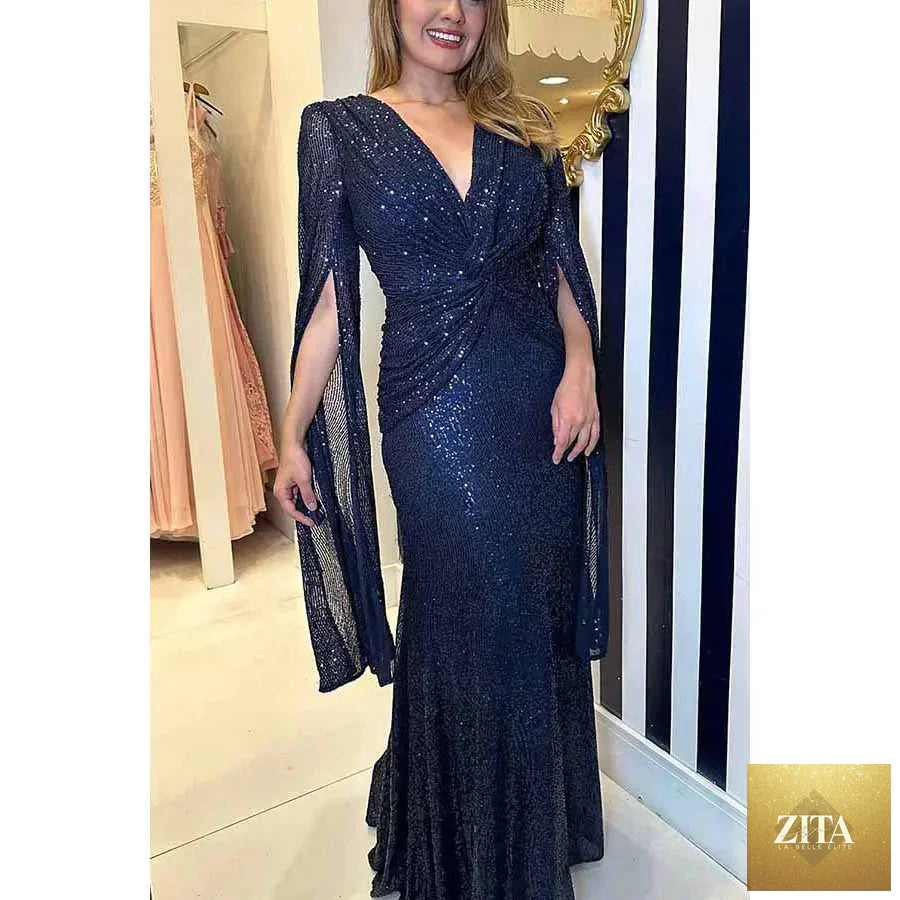 Shimmering sequin formal floor-length evening dress for women, featuring a fitted bodice and flowing skirt from Trendy Attic Store01.