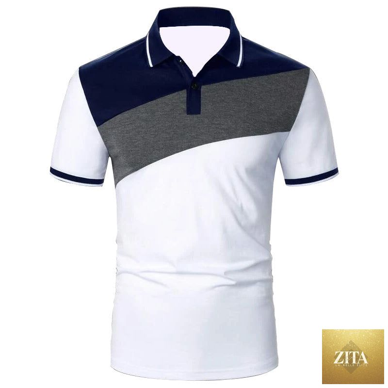 Men's patchwork modern polo shirt by Stevvex featuring a stylish design, casual and business-ready fit, and tailored look.
