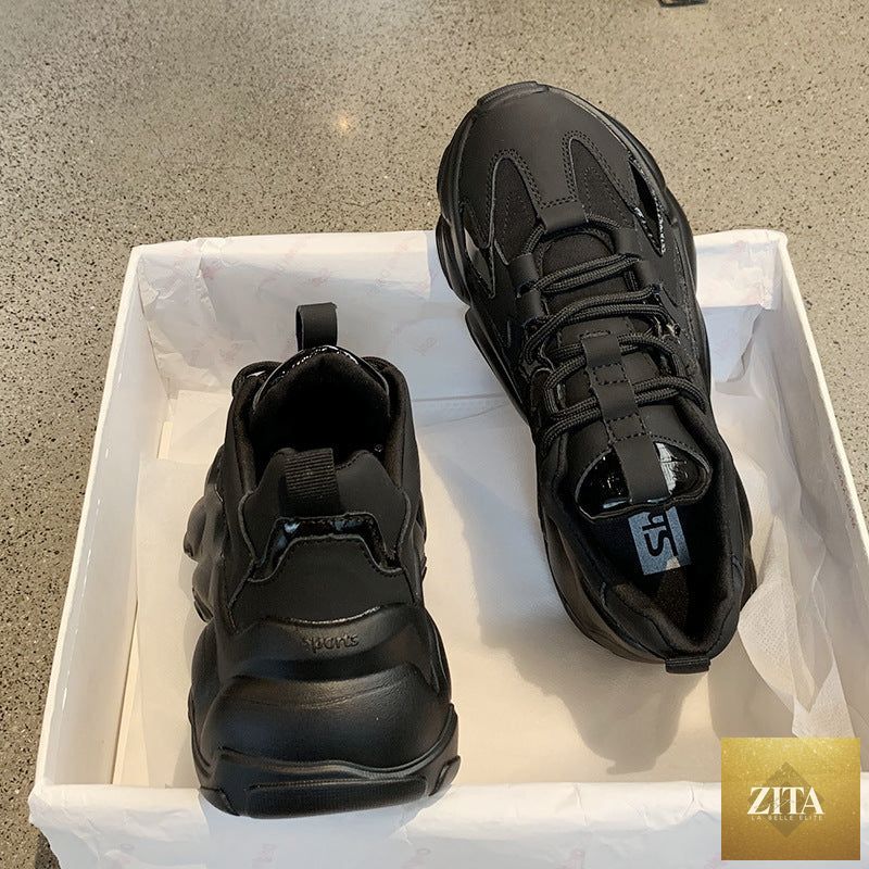Elegant Stevvex women's sneakers with lace-up design, thick platform sole, leather upper, ideal for casual walking and everyday wear.