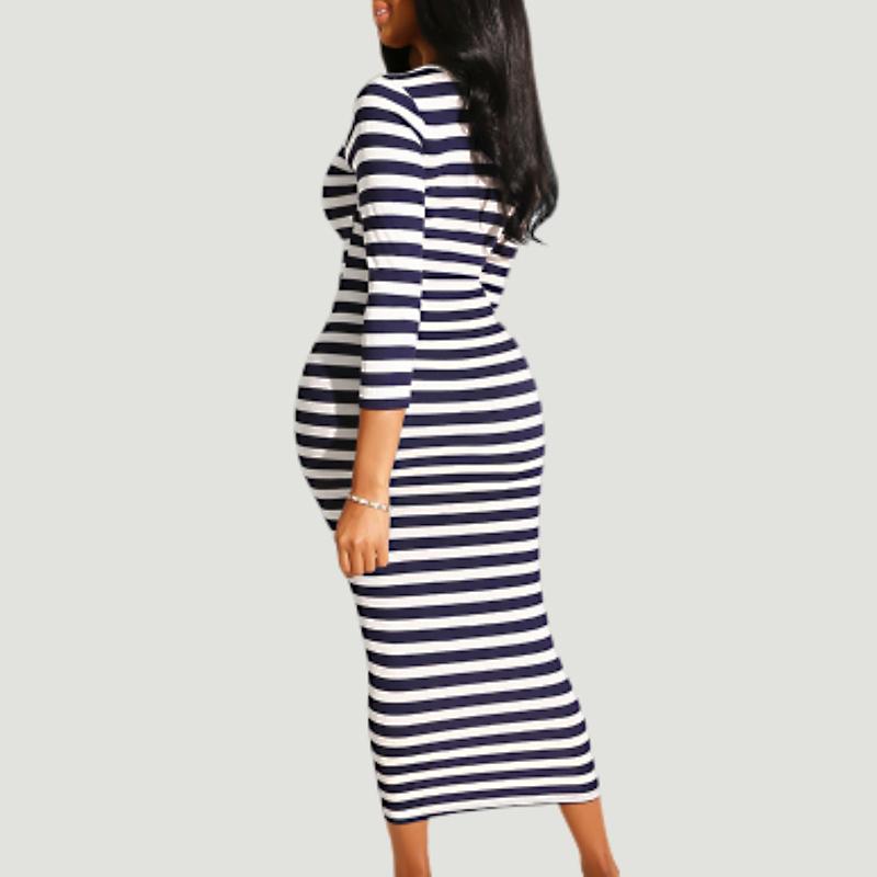 Sexy striped midi bodycon dress Women autumn winter female Jade