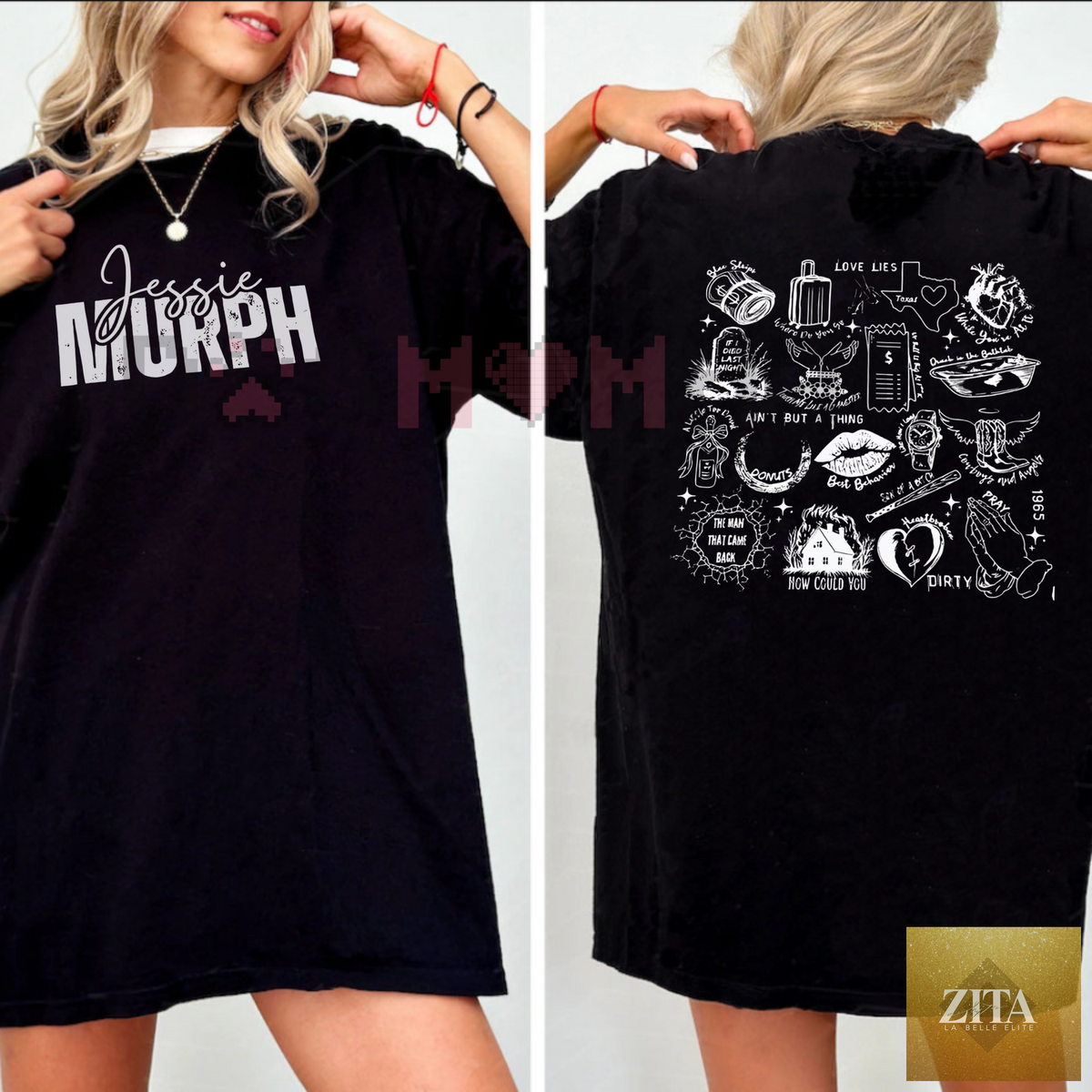 Dog Mom Hat 2 Sides Music Song T-shirt featuring musical notes and lyrics, perfect for music lovers and BFF gift ideas.