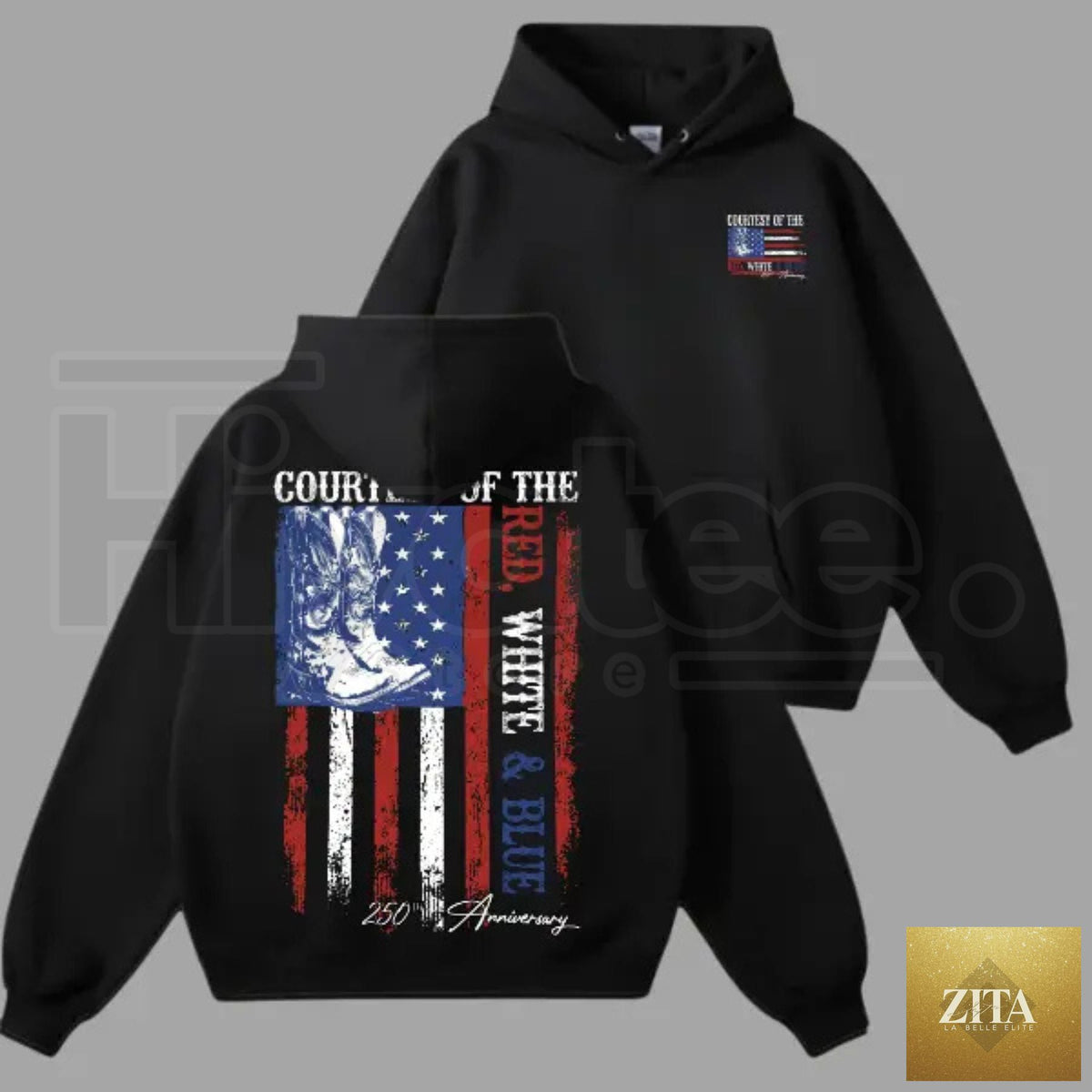 Cover image of "Courtesy Of Red White & Blue" 250th Anniversary patriotic country music album by Zita La Belle Elite.
