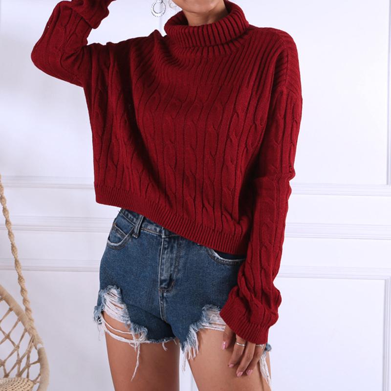 Wine red knitted turtleneck jumper christmas sweater Winter Jade