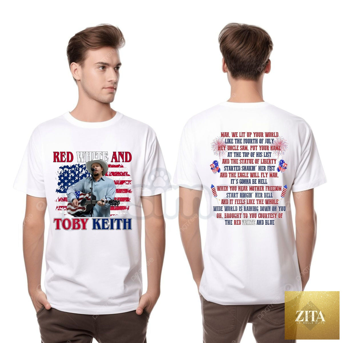 Pasimax Toby Keith "Courtesy of the Red, White, and Blue" T-Shirt with patriotic graphic, 100% cotton country music tribute tee.