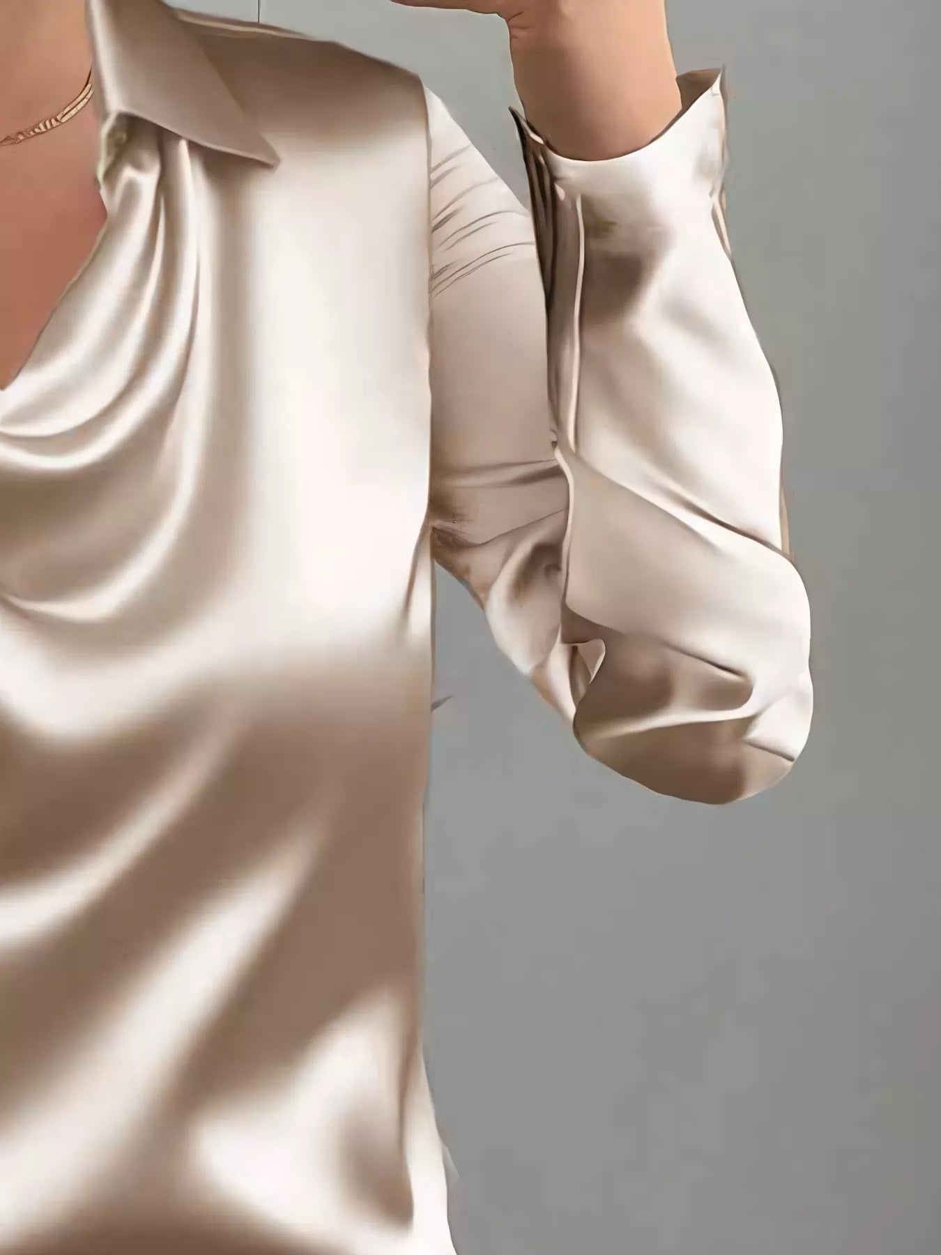 Satin collared long sleeve blouse by The Fashion Celestial featuring a sleek collar and smooth fabric, shown in a stylish design.