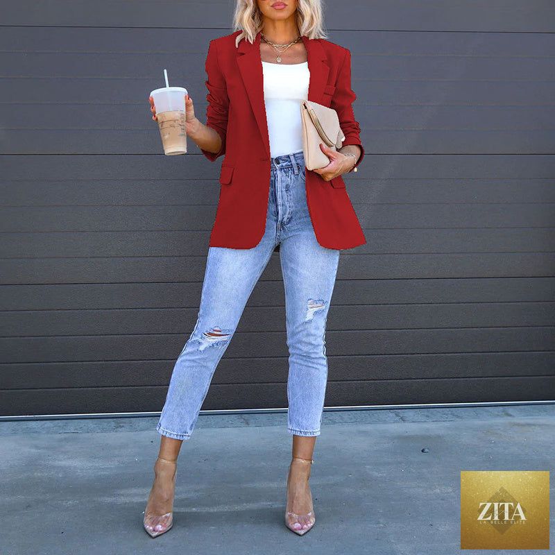 Women’s open-front casual blazer by FitiqueFit, featuring a stylish relaxed fit and lightweight fabric for everyday wear.