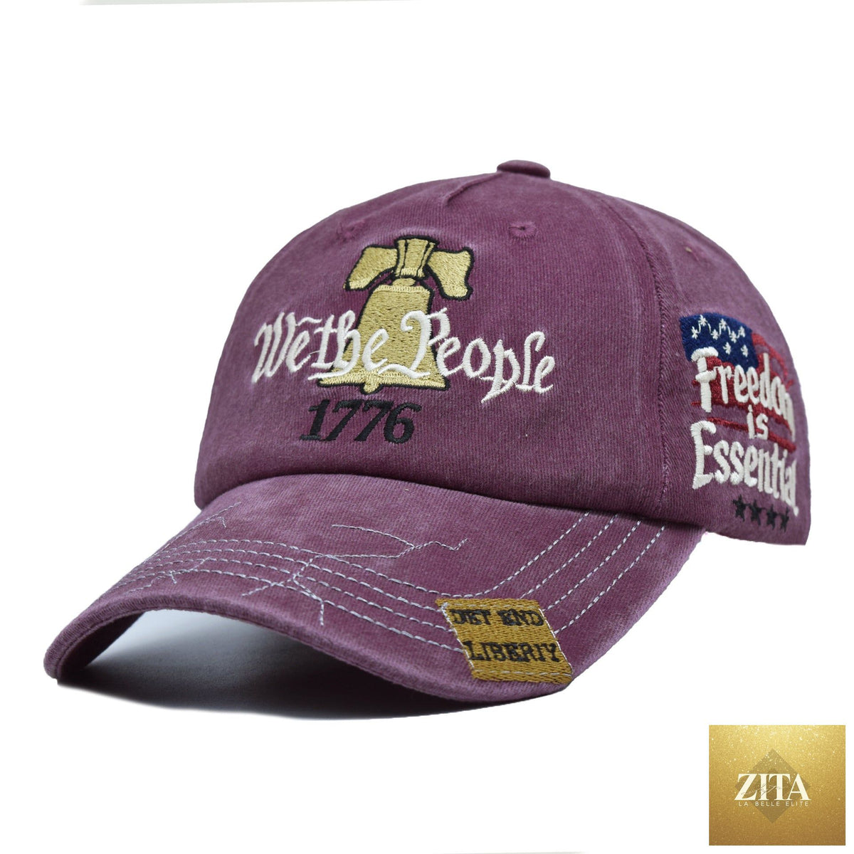 Women's embroidered cotton baseball cap with retro letter style by Zita La Belle Elite, featuring a classic curved brim and detailed embroidery.