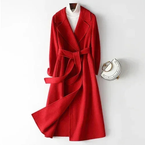 Korean wool coat for women by Femstylo, elegant autumn and winter jacket in warm wool fabric with classic design.