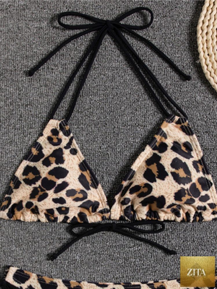 Stevvex Sunset Bloom bikini set for women, vibrant floral print, halter neck top, tie-side bottoms, high cut legs, summer beach swimwear.