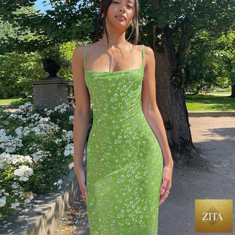Women's slim fit printed backless casual dress by Zita La Belle Elite, featuring a stylish design and comfortable fit.