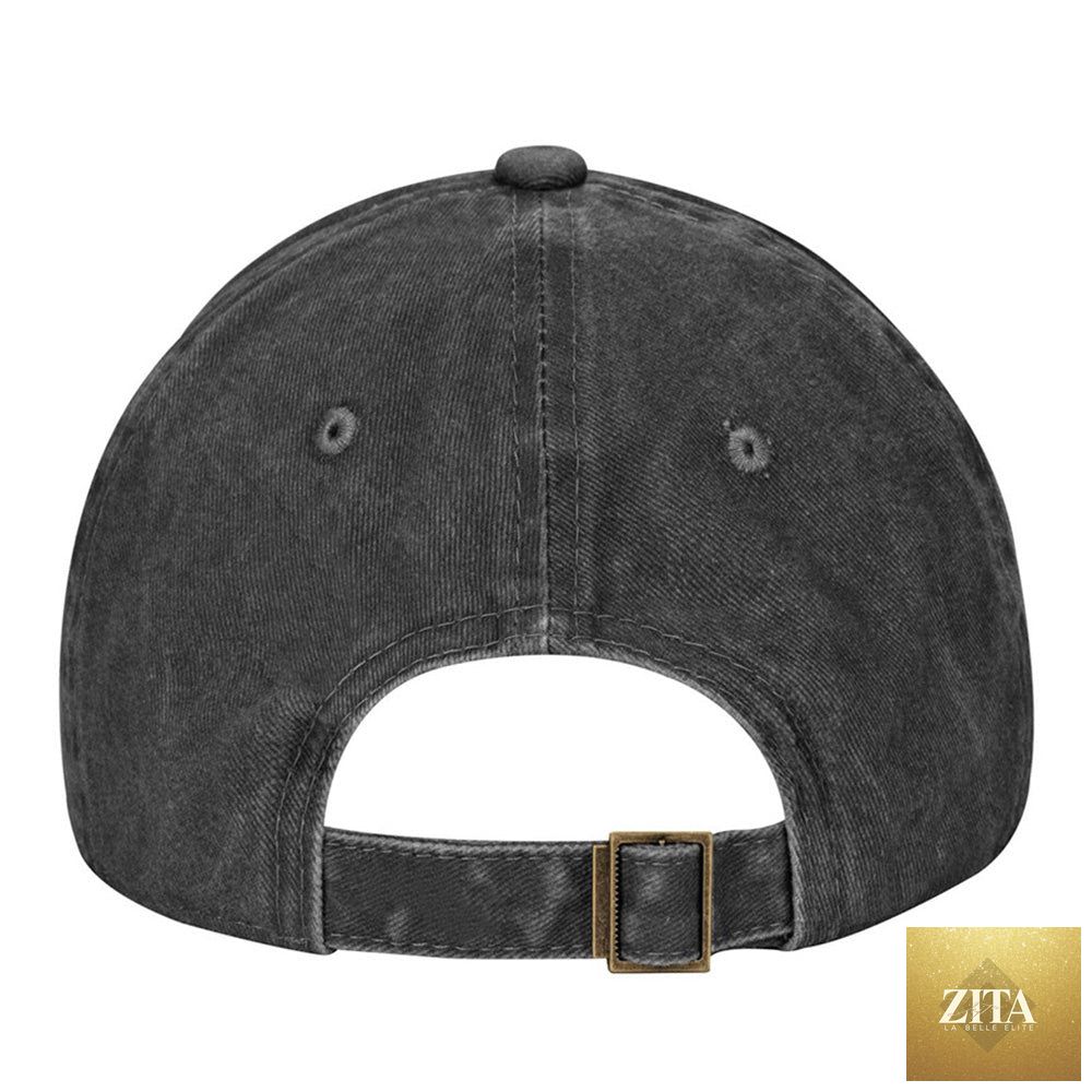 Vintage washed baseball cap by Zita La Belle Elite with embroidered "Horse Girl" design, adjustable equestrian hat for women.
