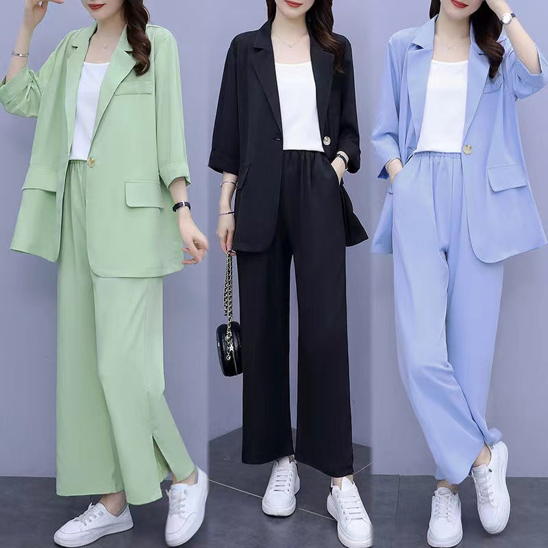 FitiqueFit long sleeve suit jacket and pants two-piece casualwear set in three colors, available in sizes M to 6XL.