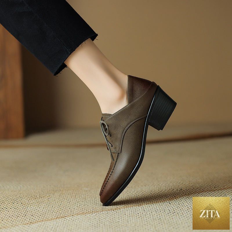 Women’s retro strap chunky heel pointed-toe shoes by FitiqueFit, featuring a stylish design with a chunky heel and elegant pointed toe.