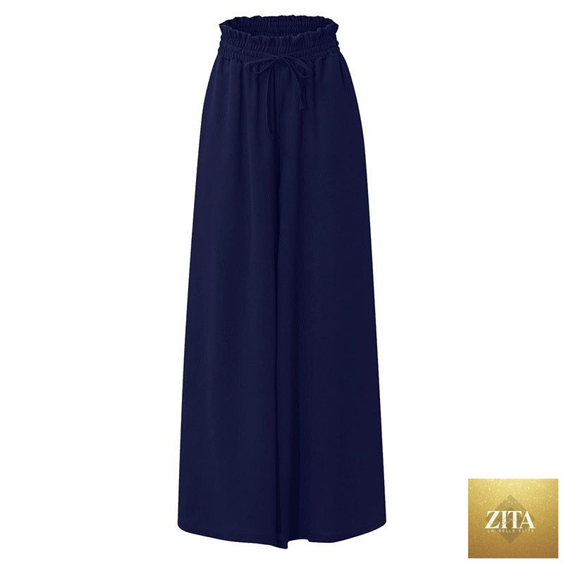 Women's high waist wide leg casual pants by Zita La Belle Elite, shown in a relaxed fit with flowing fabric.