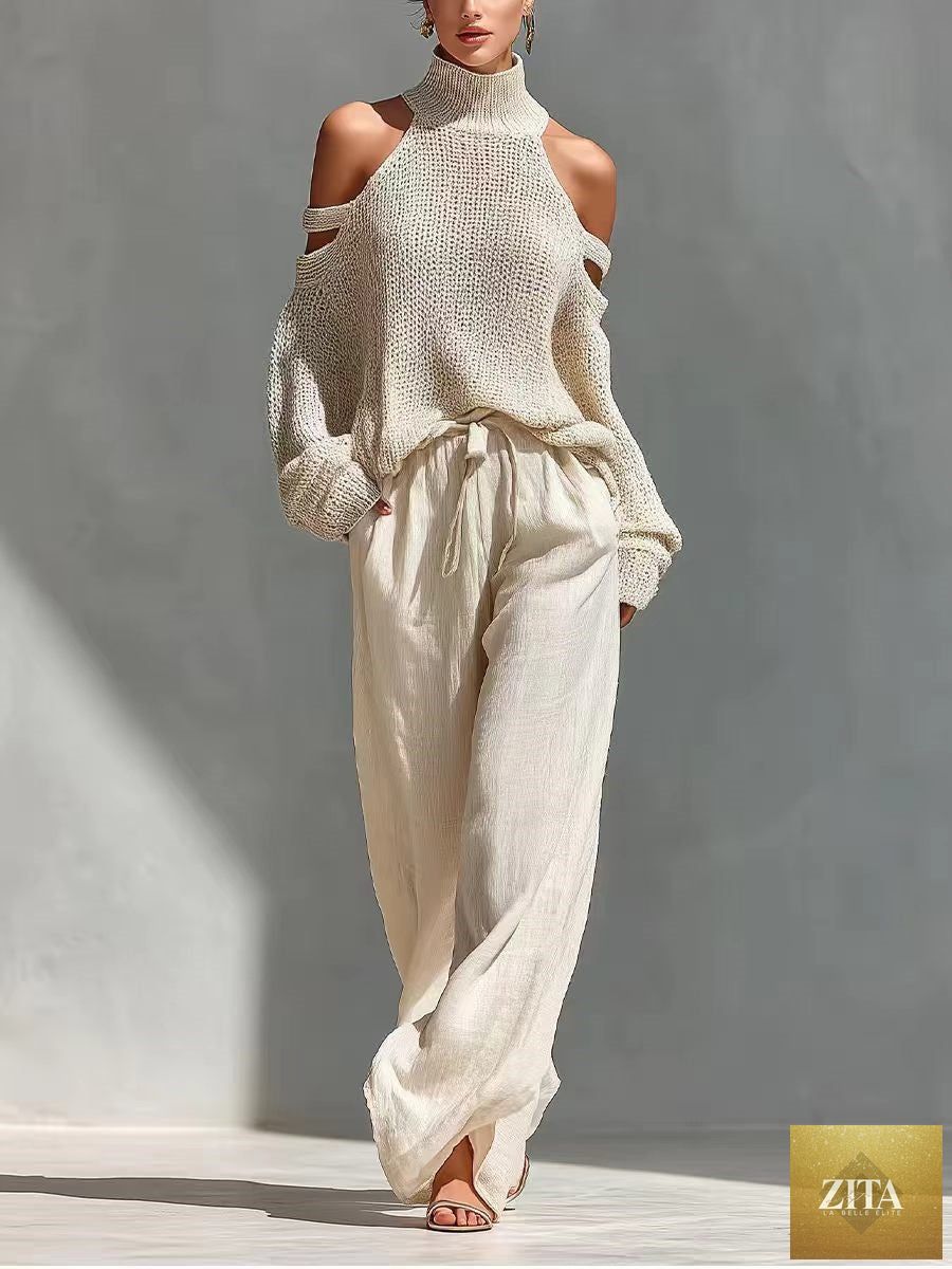 Women's long-sleeve turtleneck top and pants set in casualwear style by Zita La Belle Elite, featuring a sleek, elegant design.