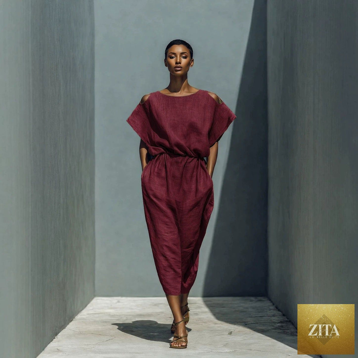 Women's Batwing Sleeve Off-Shoulder Maxi Dress by FitiqueFit featuring elastic waist and flowing fabric, perfect for summer wear.