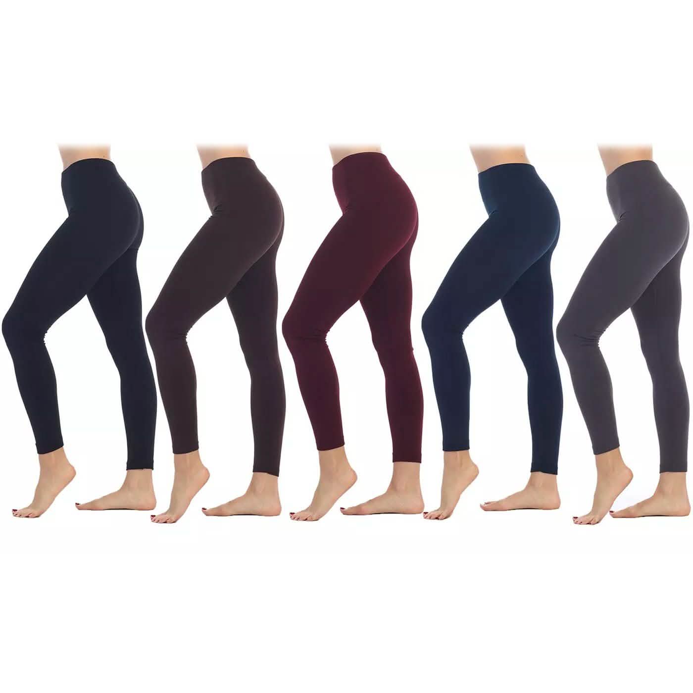 Five pairs of women's fleece-lined leggings from DailySale, cozy and warm bottoms perfect for cold weather.
