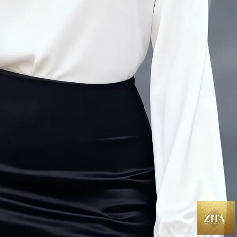 Women’s V-neck casual blouse by FitiqueFit, long sleeve relaxed fit shirt for business casual or everyday wear.