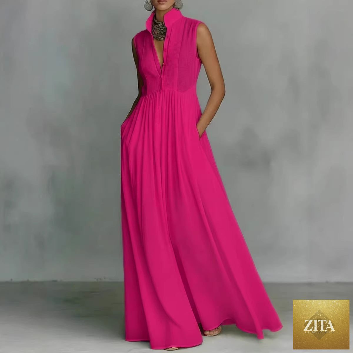 Women's French-style high-waist midi casual dress with ribbon tie by FitiqueFit, featuring a comfortable fit and elegant design.