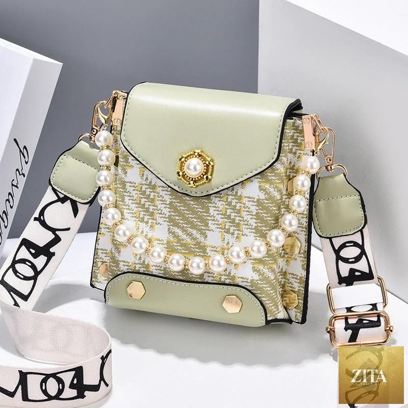 Mandotos women's crossbody bag with pearl chain, cute princess wallet design, ideal for summer use, classic shoulder bag style.