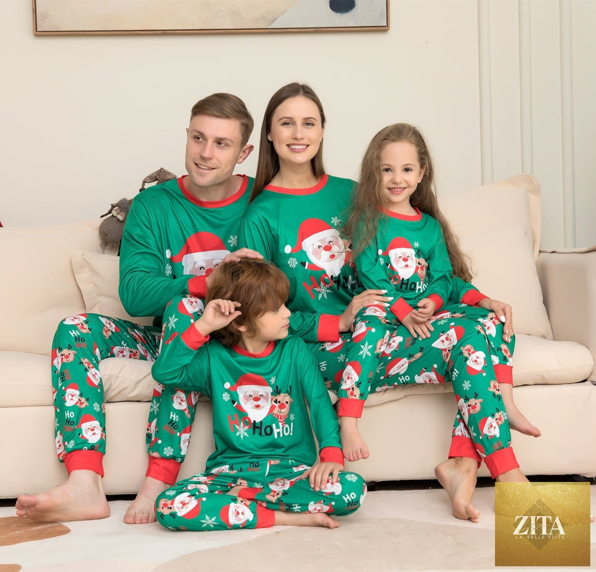 Family matching Christmas pajamas featuring Santa Claus print, cozy sleepwear for the holiday season by FitiqueFit.