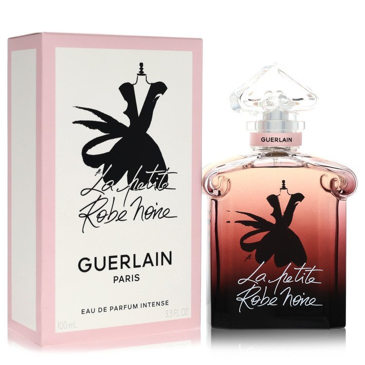 Guerlain La Petite Robe Noire Intense Eau de Parfum 3.3 oz for women, elegant fragrance bottle with floral design