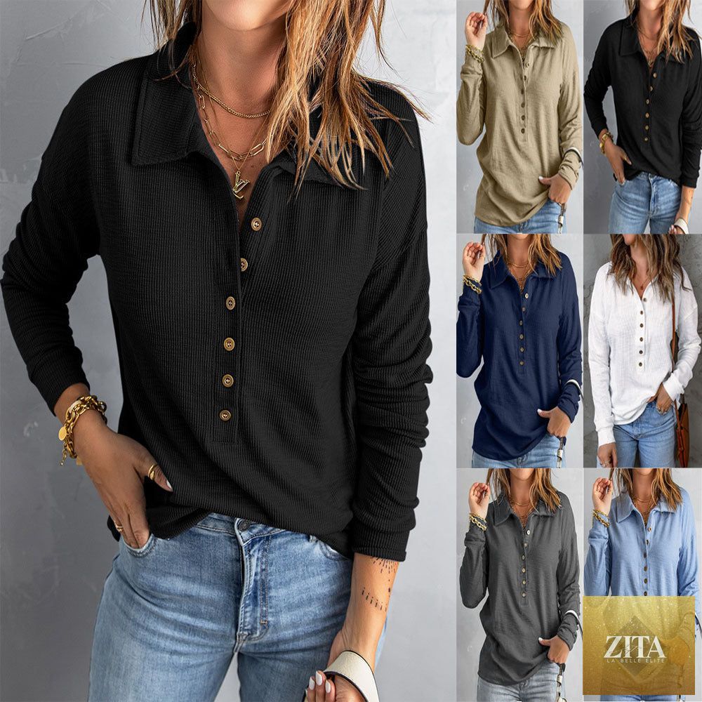Women's loose fit long sleeve knit top with button detail by Zita La Belle Elite, casual wear in S–5XL.