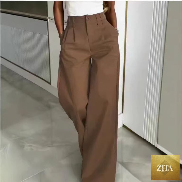Women's loose flowing straight-leg floor-length pants by Zita La Belle Elite, casualwear with relaxed fit and elegant drape.