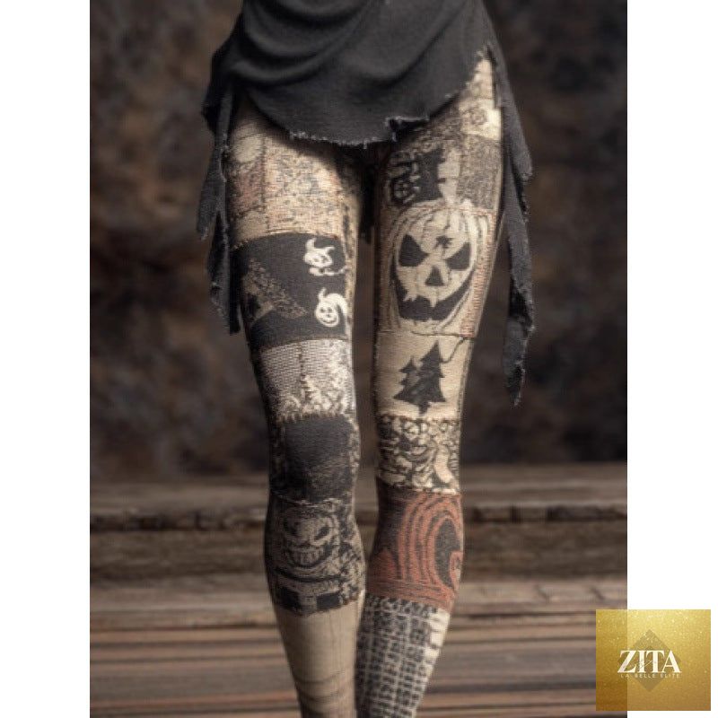 Womens All-Match Fashionable Printed Knitted Leggings