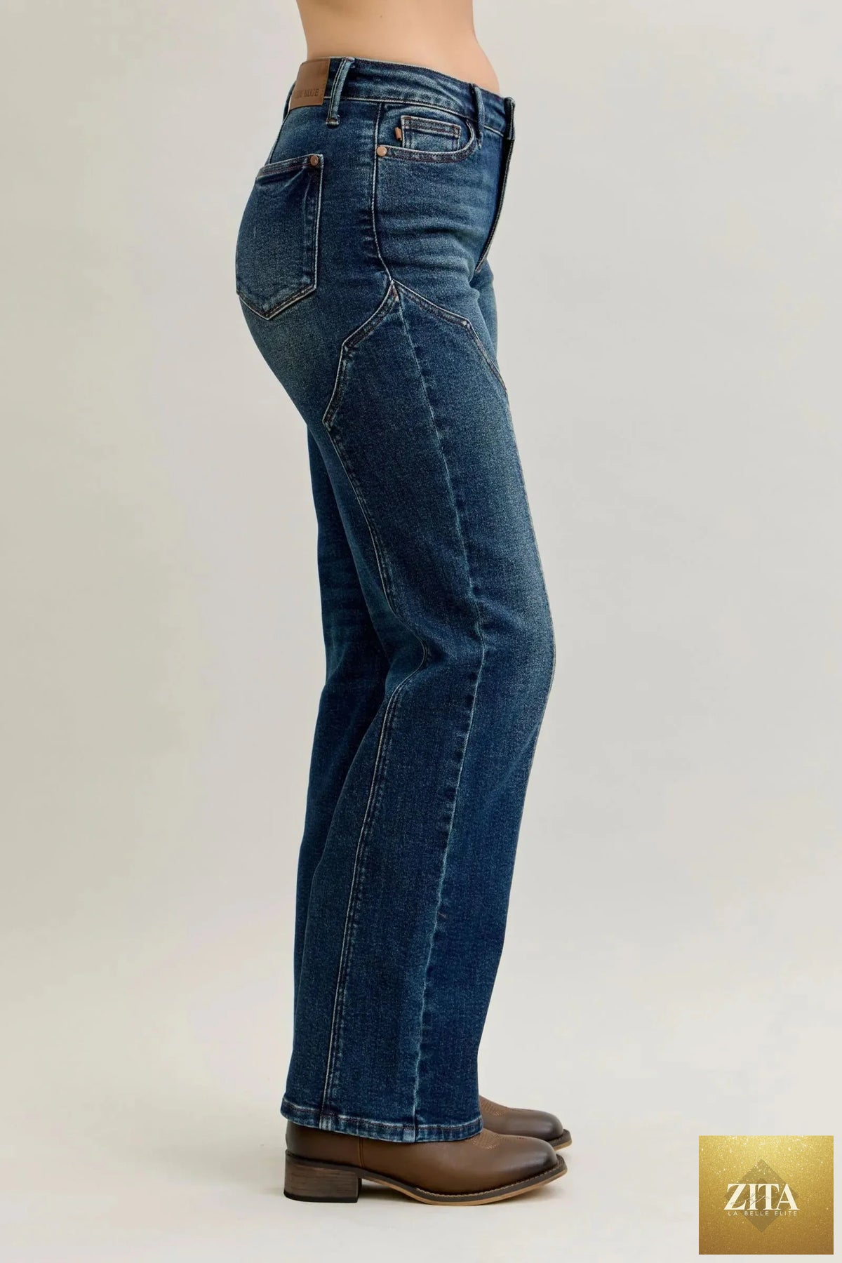 Wild and Free Boutique Judy Blue plus size straight leg jeans with seam detail and classic denim bottoms.