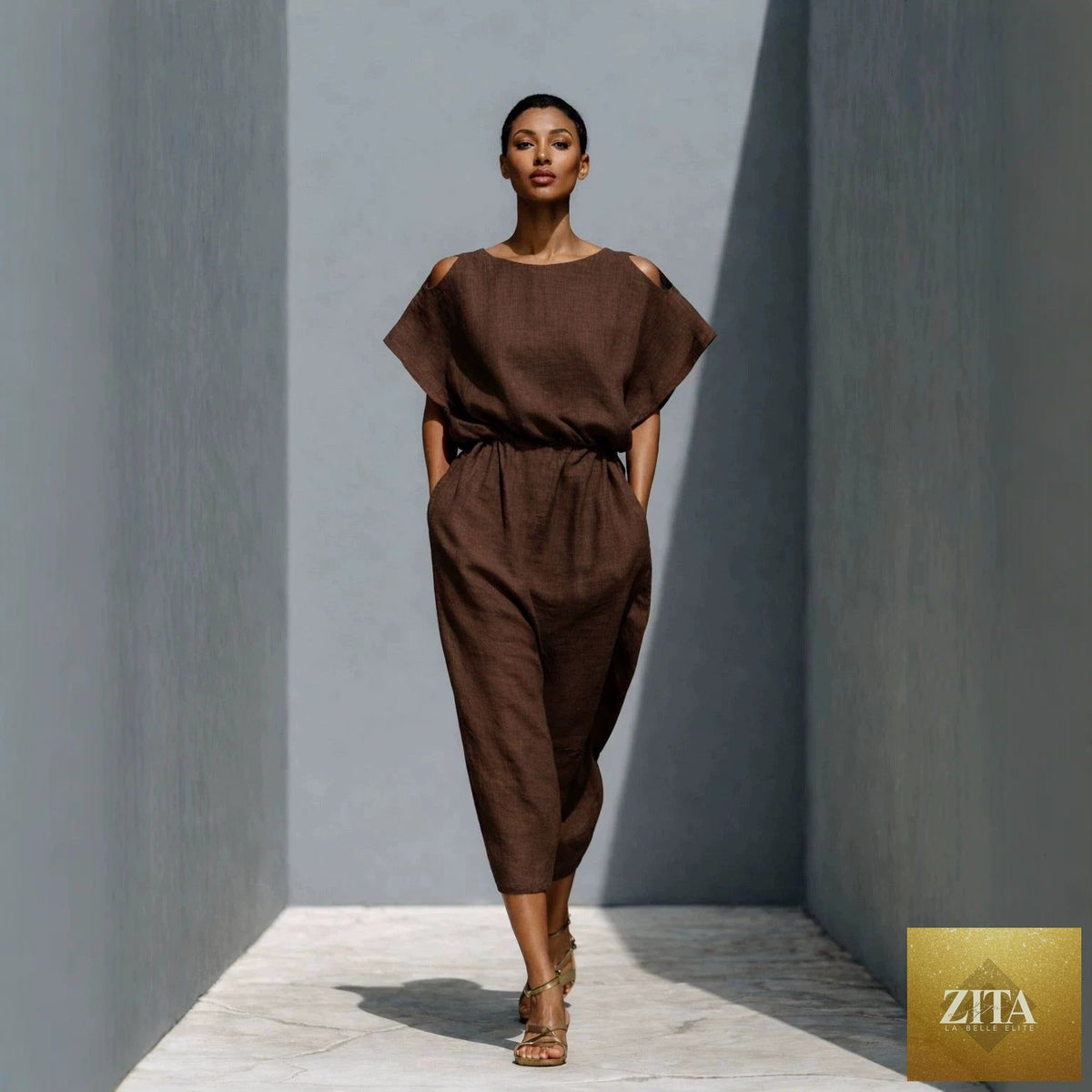 Women's Batwing Sleeve Off-Shoulder Maxi Dress by FitiqueFit with elastic waist and flowing fabric, stylish and comfortable for summer wear.