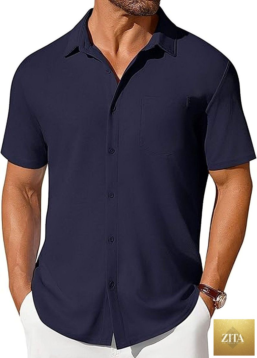 Mandotos men's short-sleeve button-up shirt featuring a wrinkle- and crease-resistant fabric, shown in a casual fit.