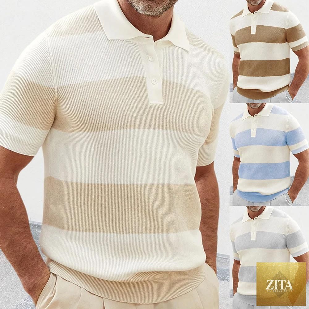 Mandotos men's summer fashion short sleeve lapel sweater, casual men's clothing, stylish and lightweight for warm weather.