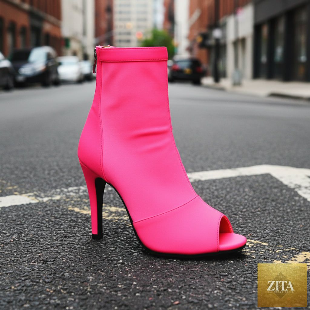 Women's peep toe stiletto boots by FitiqueFit featuring high heels and fishmouth design, stylish footwear for fashionable looks.