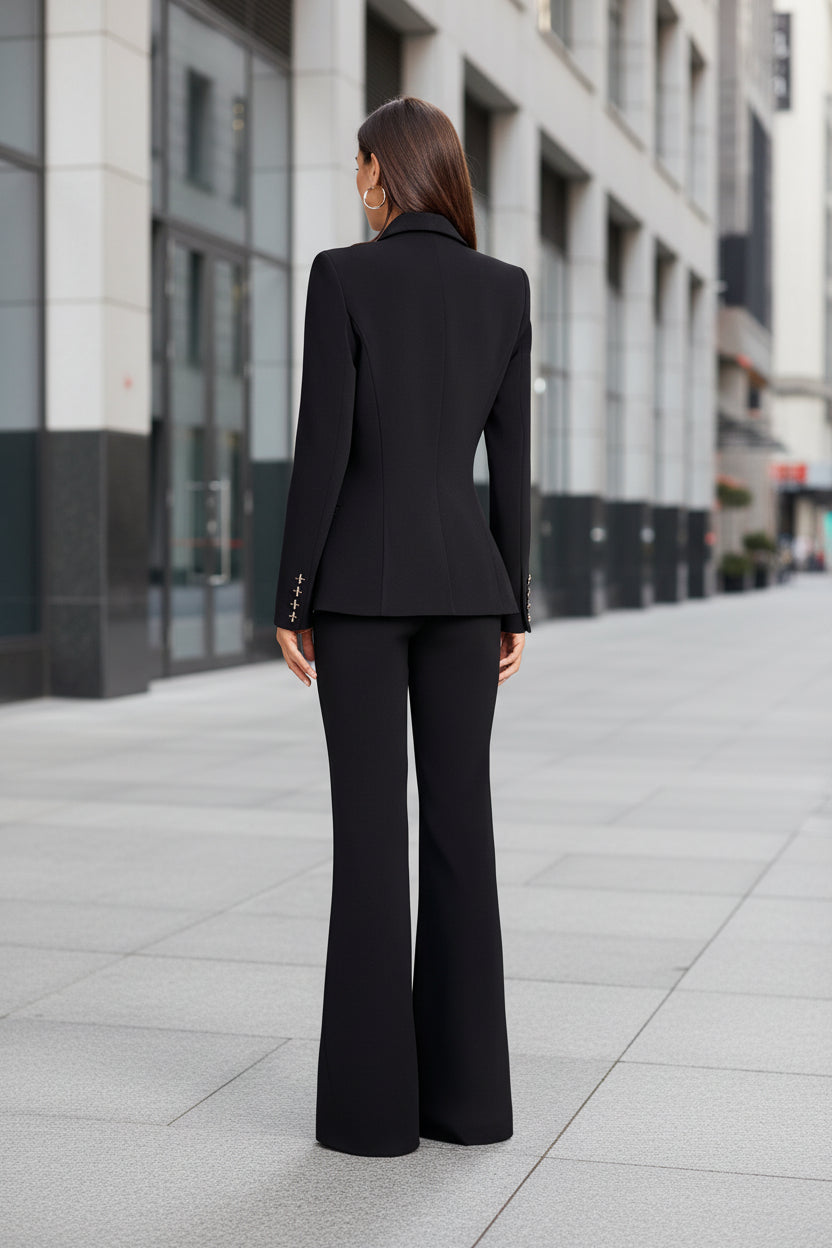 Women's solid-color long-sleeve blazer with metallic zipper detail, casualwear by FitiqueFit, displayed on a white background.