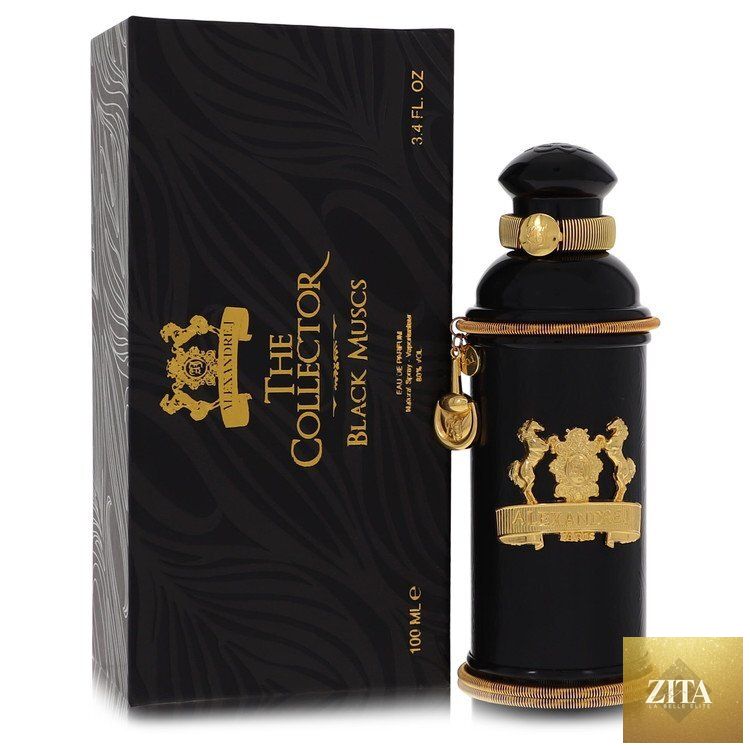 Alexandre J Black Muscs Eau de Parfum spray for women, 3.4 oz, featuring sleek black bottle with elegant design.