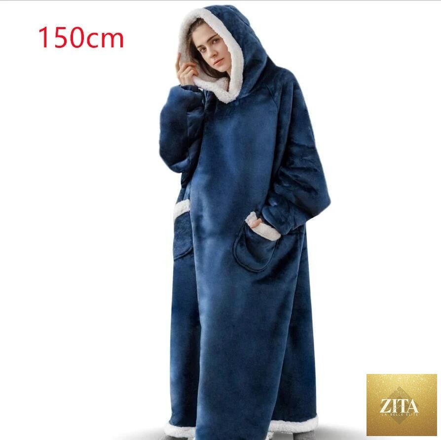 Mandotos winter TV hoodie blanket in warm, oversized pullover style with pockets, designed for cozy home wear for women and men.