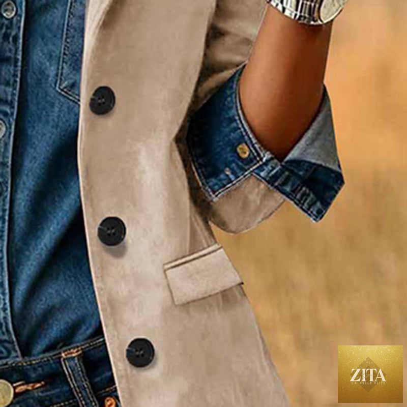 Plus size women's solid color blazer jacket by FitiqueFit, featuring a tailored fit and structured lapels for a polished look.