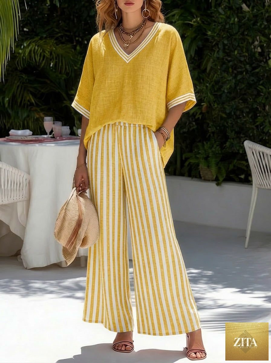 Zita La Belle Elite women's casual two-piece set with a striped tunic top and matching trousers, perfect for relaxed everyday wear.