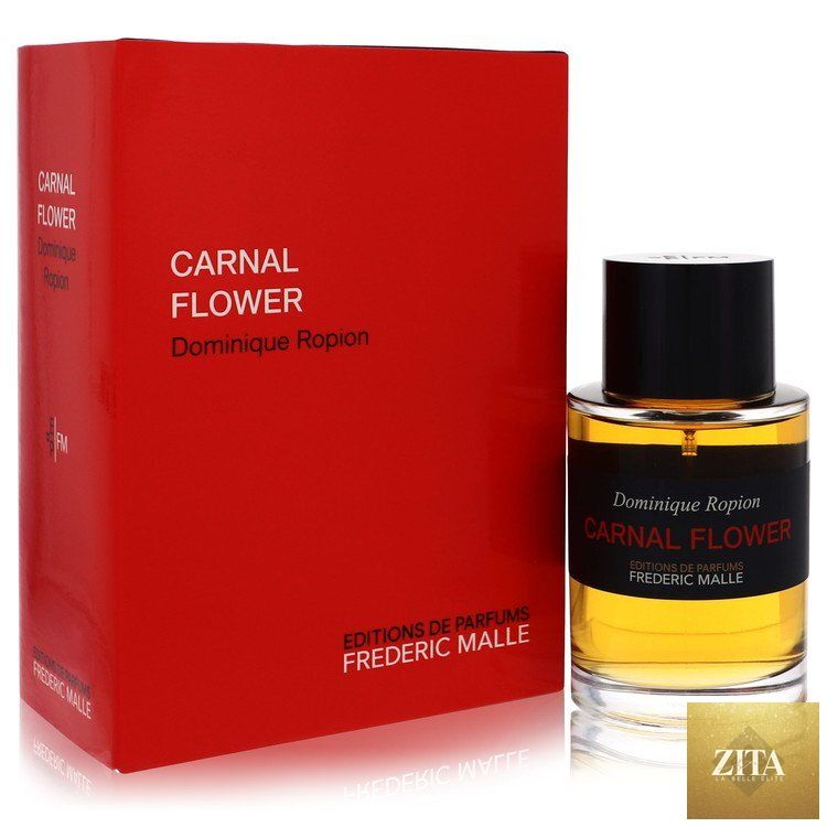 Frederic Malle Carnal Flower EDP 3.4 oz unisex perfume bottle with floral design, showcased on a neutral background.