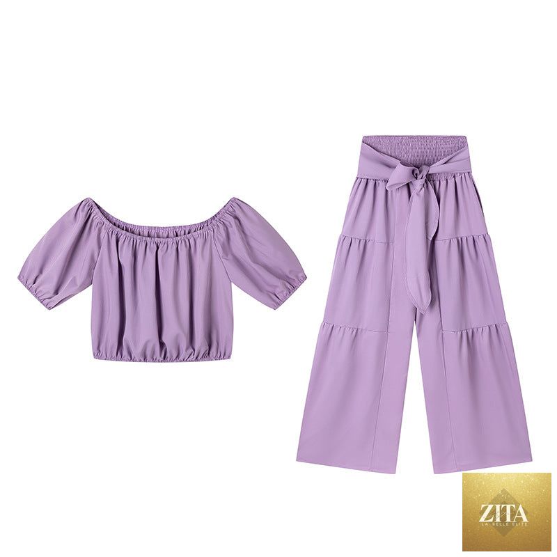 Zita La Belle Elite high-waist flared pants and matching top casualwear set in multiple colors, S–2XL, shown on a model.