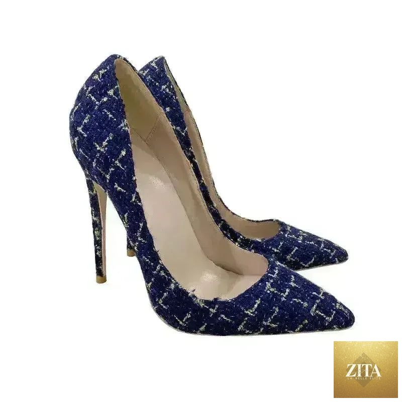 Femstylo woven high heels with 12cm pointed toe stiletto design, stylish all-match women's footwear.