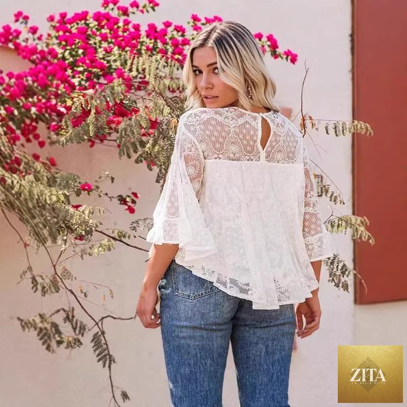 Women's French-Style Tie-Dye Versatile Top by Zita La Belle Elite, featuring colorful tie-dye fabric and relaxed fit.