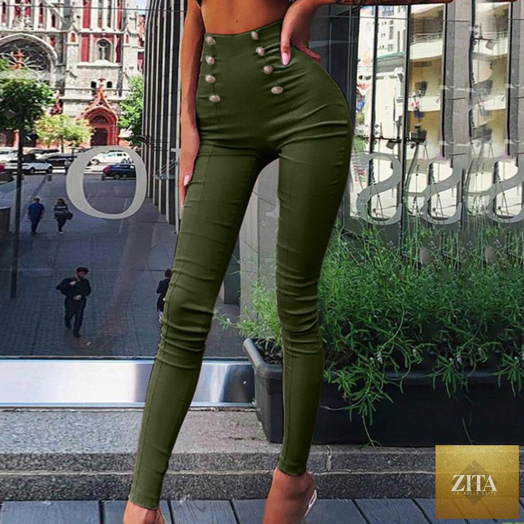 Women’s casual high-waisted pants with European and American patchwork, stylish and comfortable, shown in the product image.