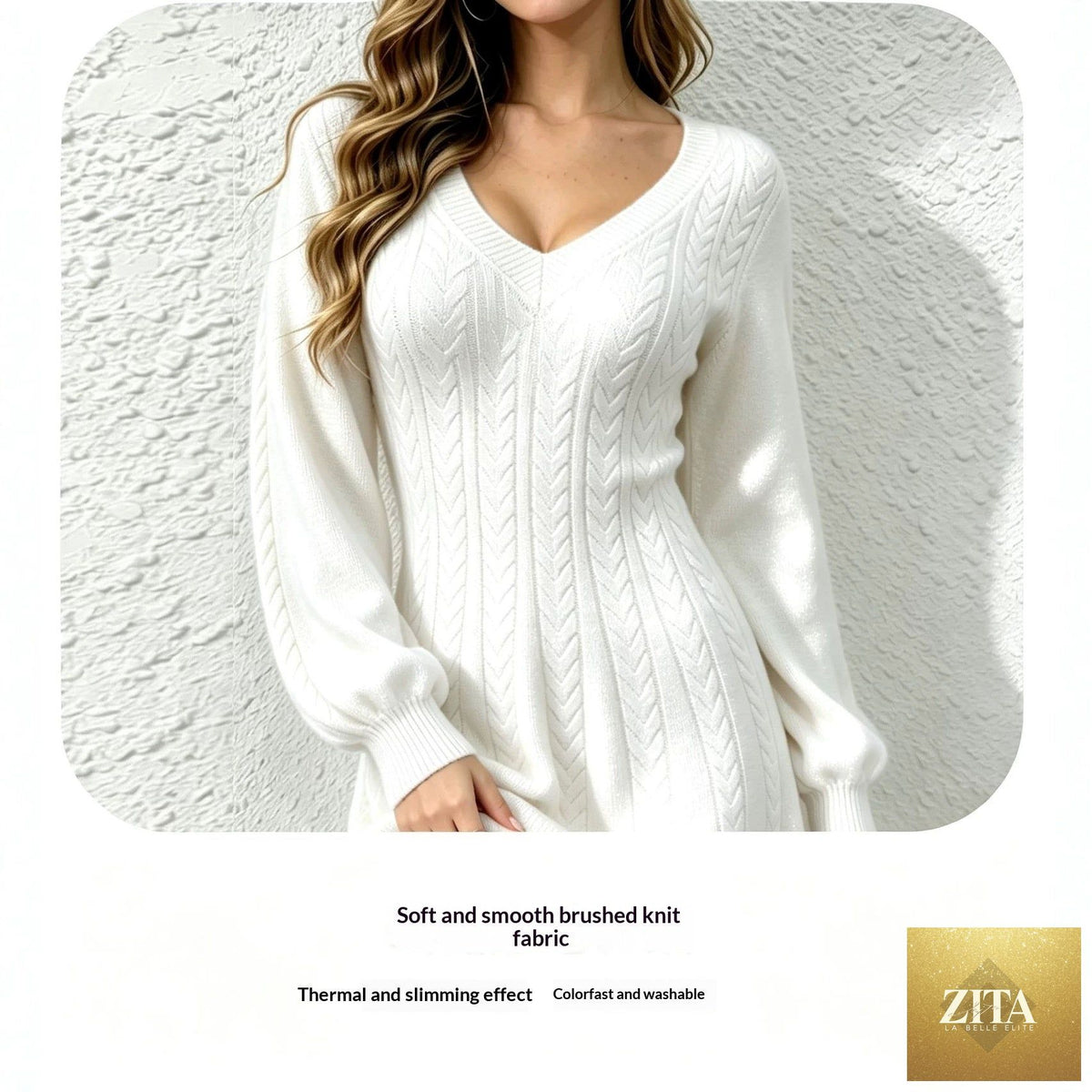 Women's V-Neck Cable-Knit Pullover Dress