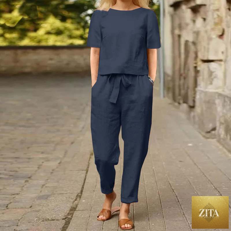 Zita La Belle Elite wide-leg pants and matching top in solid color, casual lounge set, relaxed fit and comfortable style.