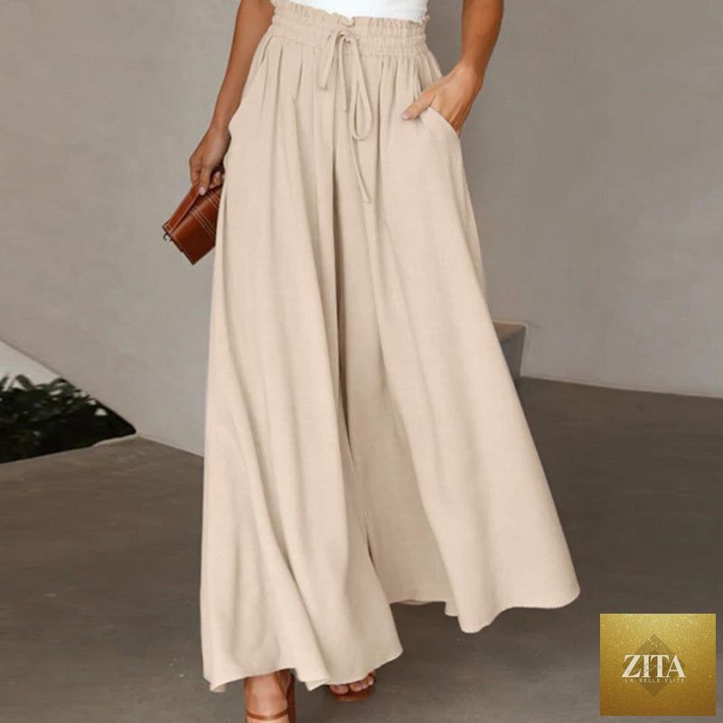 Women's high waist wide leg casual pants by Zita La Belle Elite, shown in a comfortable fit and flowy fabric.