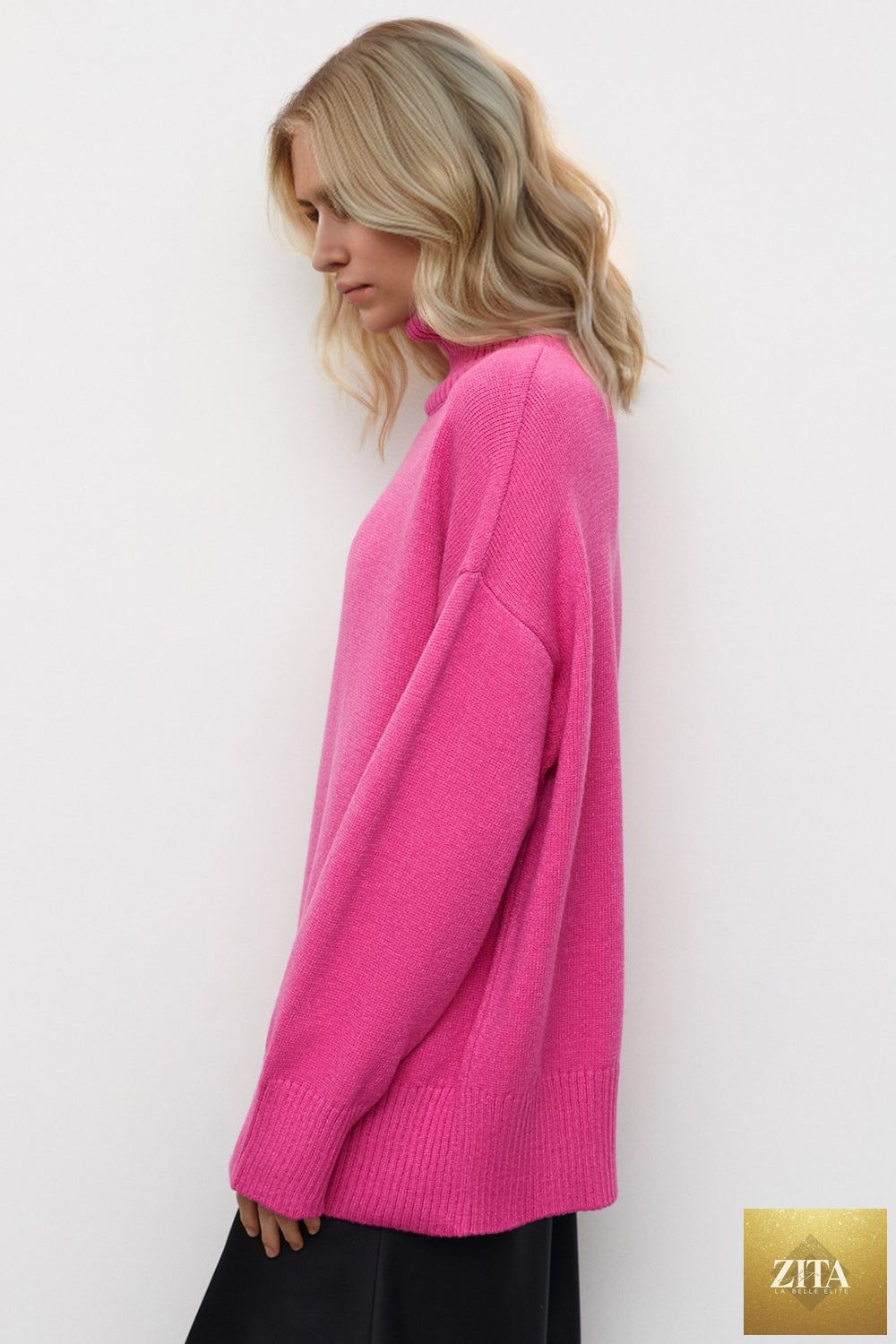 ShopBasicbae Basic Bae turtleneck sweater with dropped shoulder long sleeves, soft knit fabric, and a relaxed fit.