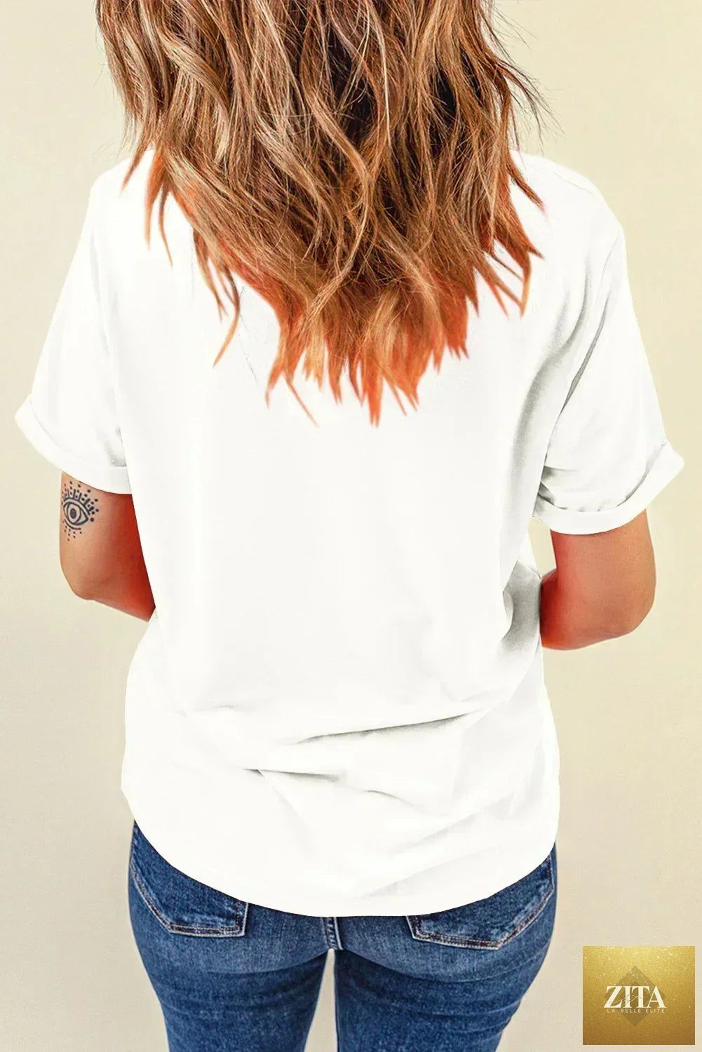 Black sequined American flag star graphic T-shirt by Femstylo featuring bold star and flag design on soft fabric.
