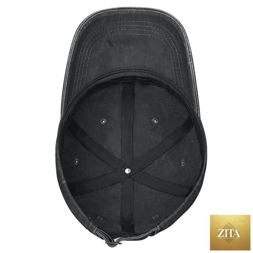 Vintage washed baseball cap by Zita La Belle Elite featuring embroidered horse girl design, adjustable equestrian hat for casual wear.